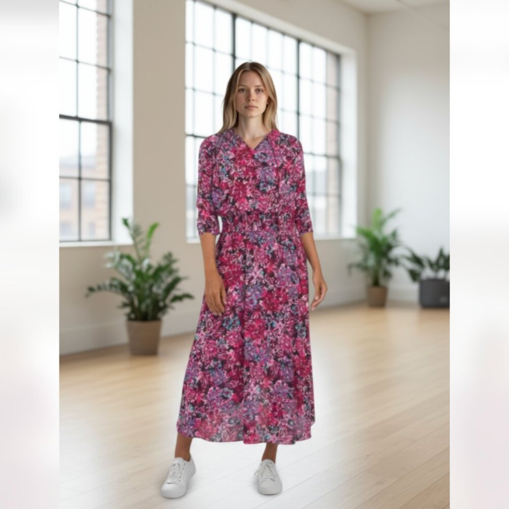 NWT Nanette Lepore Floral High-Low Long Sleeve Dress Pink Multi SZ-14